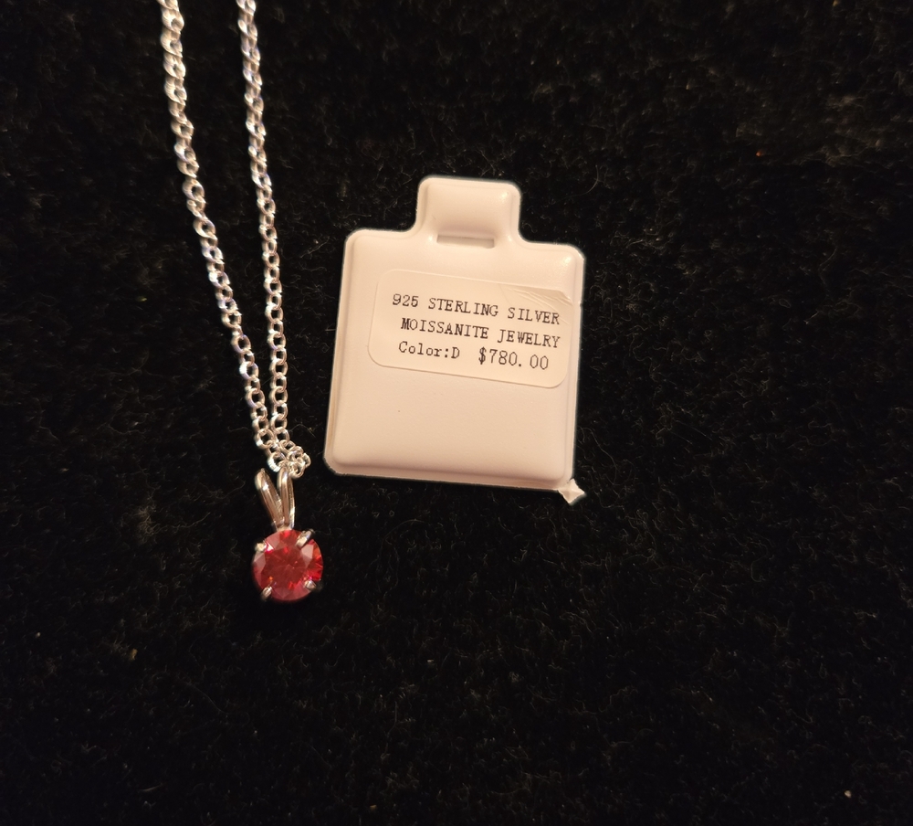 Sterling Silver Red Moissanite Necklace